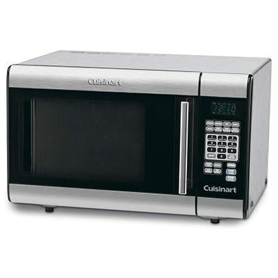CUISINART<sup>&reg;</sup> 1-Cubic Foot Stainless Steel Microwave Oven - This stainless steel countertop microwave has 1000 watts and 1 cubic-foot interior. Touchpad controls with LCD, 25 preprogrammed settings and 10 power levels. Includes 8 presets with serving-size options, 2 defrost functions, 2-stage cooking operation, 12-inch glass turntable, instructions and recipes.  33.5lbs and 20.50" x 15.25" x 12.80".