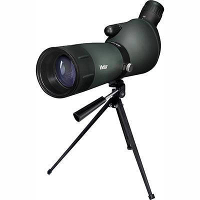 VIVITAR<sup>&reg;</sup> Spotting Scope - Features 20x-60x magnification, a 45 degree angle for optimum comfort and visibility and linear field of view of 51' - 114' at 1000 yards. Casing is rubber-coated for durability and ruggedness, as is the eyepiece. Delivers clarity, contrast and field view performance in both high and low light conditions. 